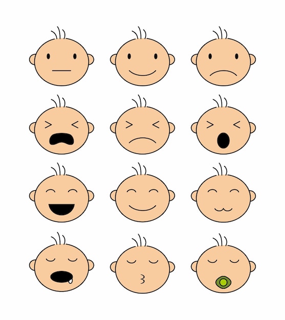 set of cute baby boy face icon baby boy face with different emotions