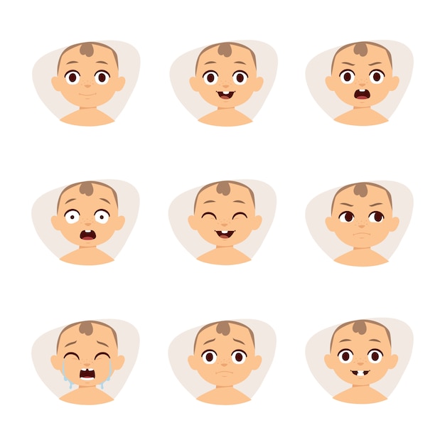 Set di emoticon baby carino facce molto semplici ma espressive dei cartoni animati.