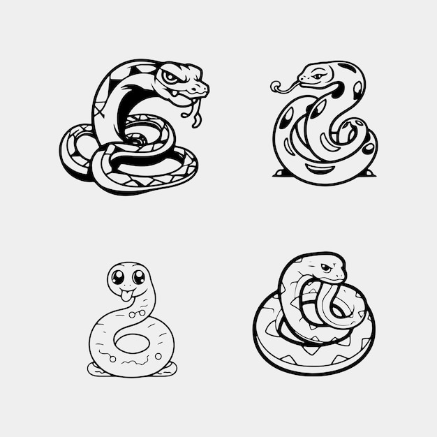 Vector set of cute baby snake cartoon isolated on white