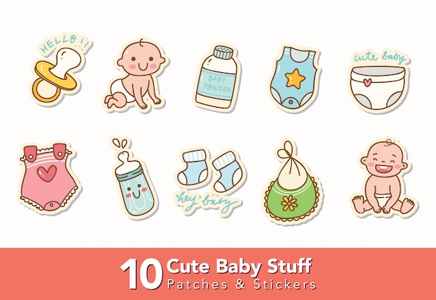 Set of Cute Baby Stuff Stickers
