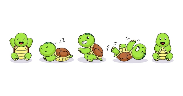 Set of cute baby turtle funny and happy