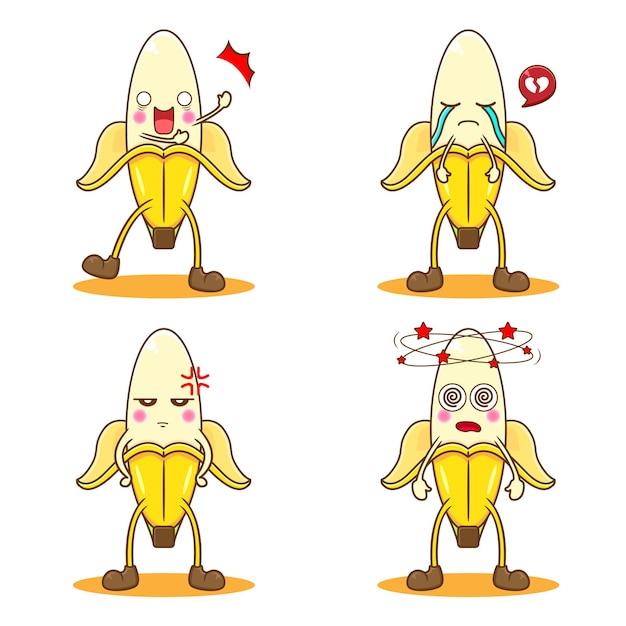 Set di banana carina con espressione diversa
