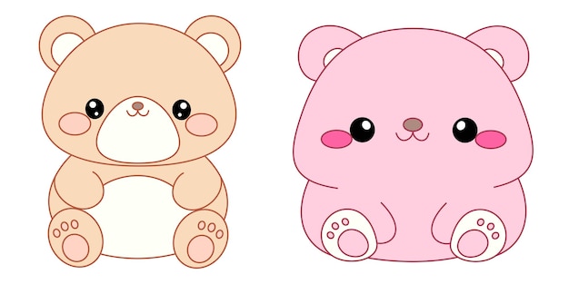 Vector set of cute bear squishmallow illustration