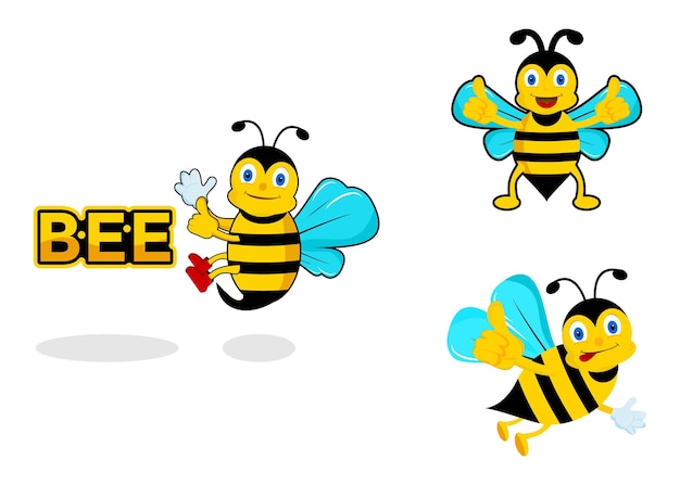 set of cute bee vector icon