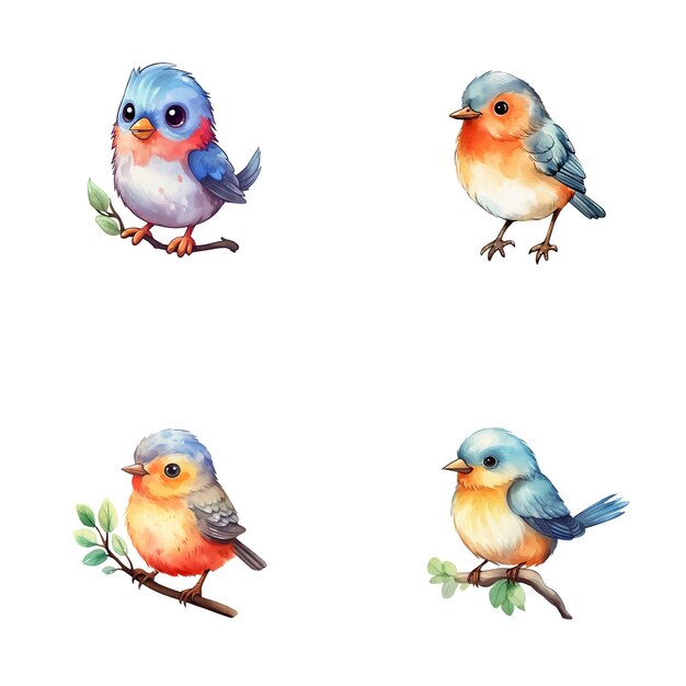 Vector set of cute bird watercolor illustrations safari jungle animals vector