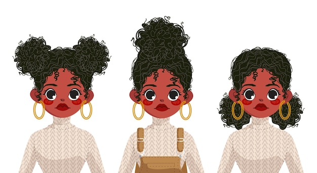 Set of cute black girl illustration