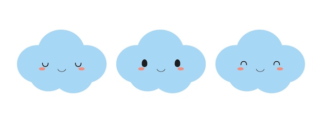 Vector set of cute blue cloud icons flat vector illustration