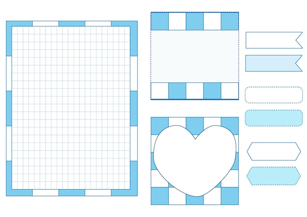 набор милых синих пастельных клетчатых заметок, бумажных заметок, напоминаний, планировщик заметок, список дел