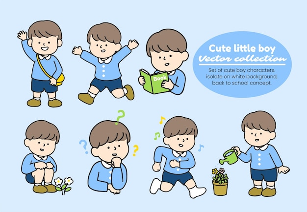 Set of cute boy characters. isolate on white background, back to school concept.