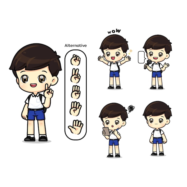 Vector set of cute boy student character