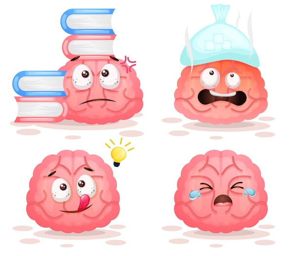 Set di simpatico personaggio dei cartoni animati di attività cerebrale
