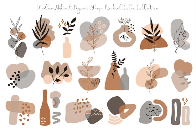 Vector a set of cute brown and grey modern abstract organic shape