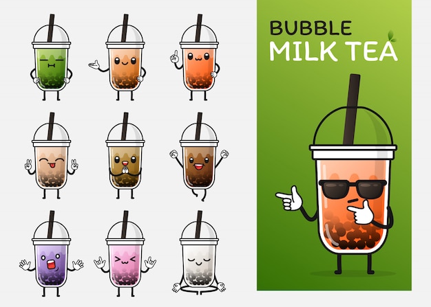Set of cute bubble milk tea character use for illustration or mascot
