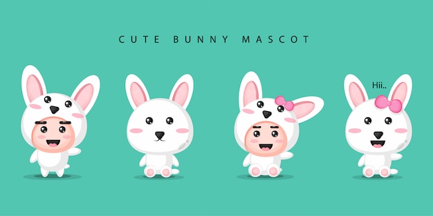 Set of Cute Bunny Mascot