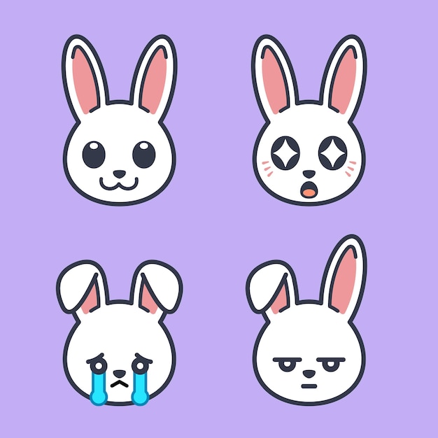 Set of Cute Bunny Rabbit Stickers