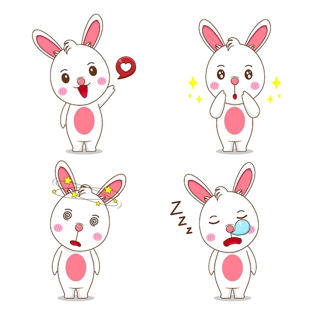 Set cute bunny  with different expression