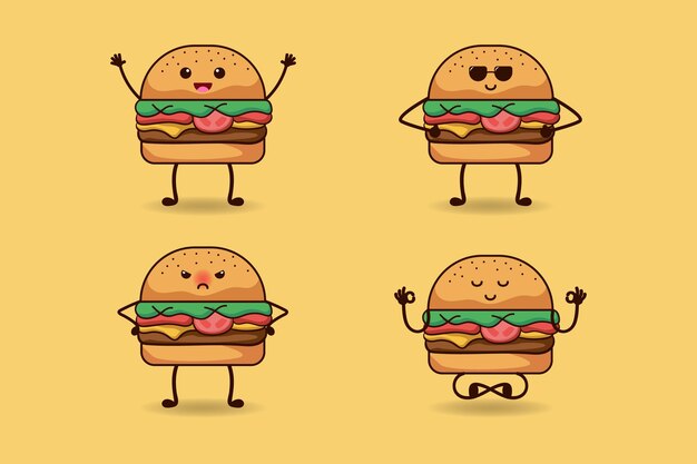 set of cute burger expression illustration