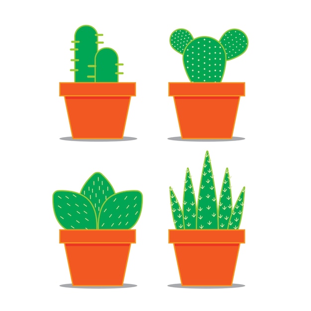 Vettore set di simpatici vasi di cactus