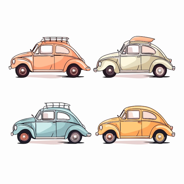 Set of cute car vector illustrations cartoonstyle design