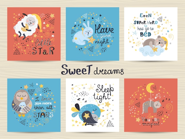 Vector set of cute cards for babies