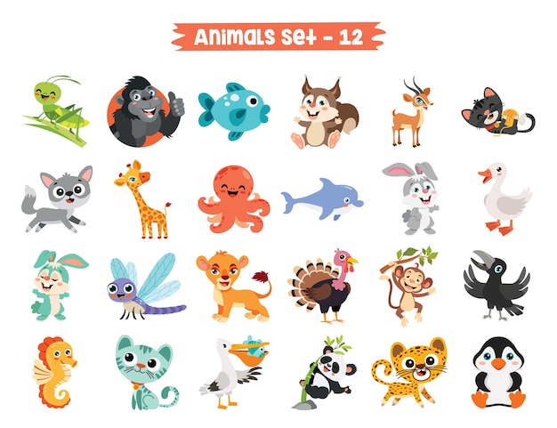 Set di simpatici animali dei cartoni animati