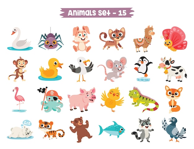 Set Of Cute Cartoon Animals