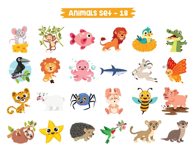 Set di simpatici animali dei cartoni animati