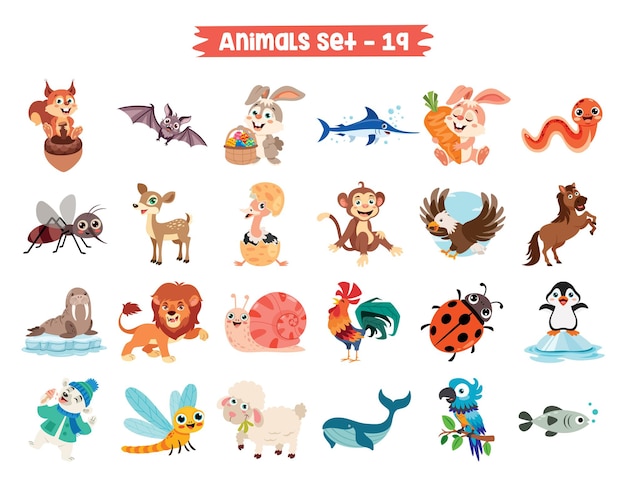 Set di simpatici animali dei cartoni animati