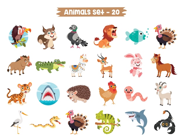 Set di simpatici animali dei cartoni animati