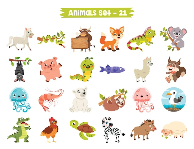 Set Of Cute Cartoon Animals