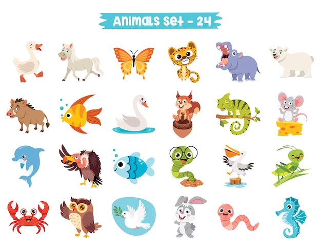 Set Of Cute Cartoon Animals