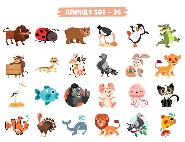 Set di simpatici animali dei cartoni animati