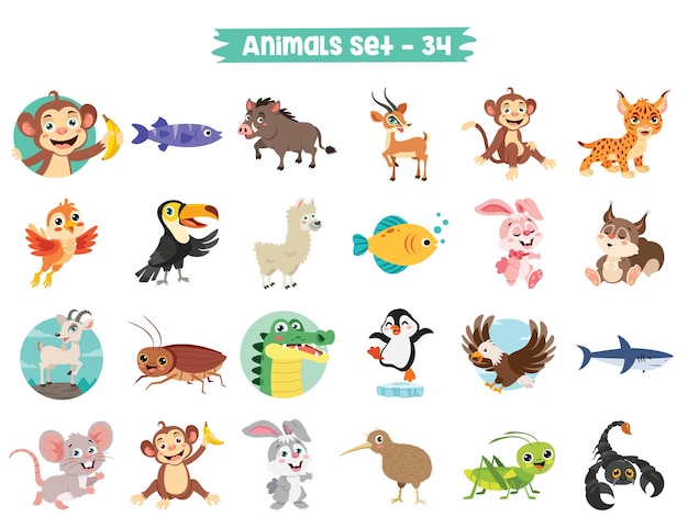 Vector set of cute cartoon animals