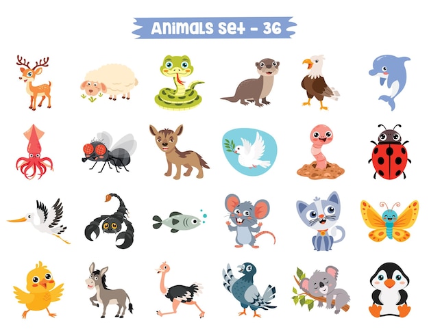 Set Of Cute Cartoon Animals