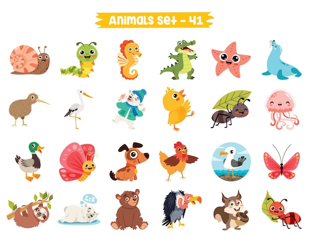 Vector set of cute cartoon animals