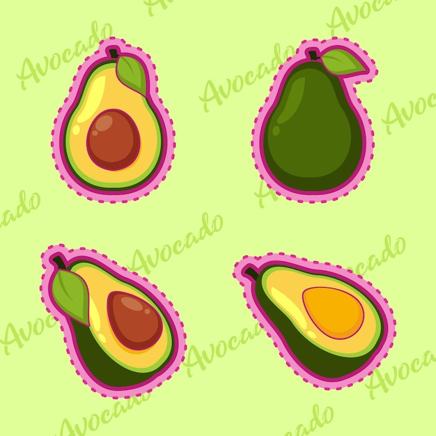 Set di adesivo di avocado simpatico cartone animato