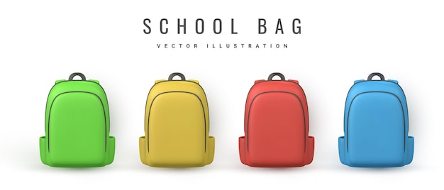 Set of cute cartoon backpacks 3d realistic school bags back to school concept vector illustration