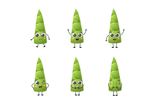 Vector set of cute cartoon bamboo shoot vegetables vector character set isolated on white background
