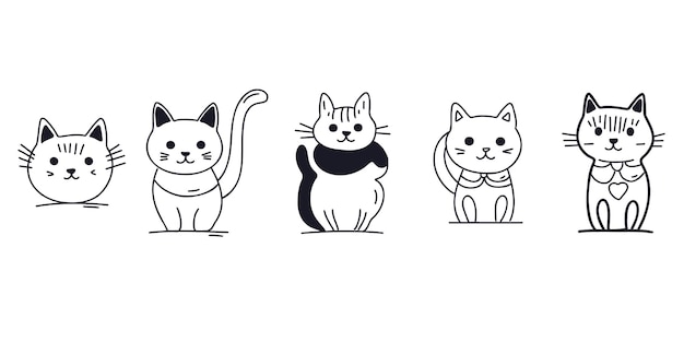 可愛いアニメの猫のドゥードルやラインスタイルをセットします