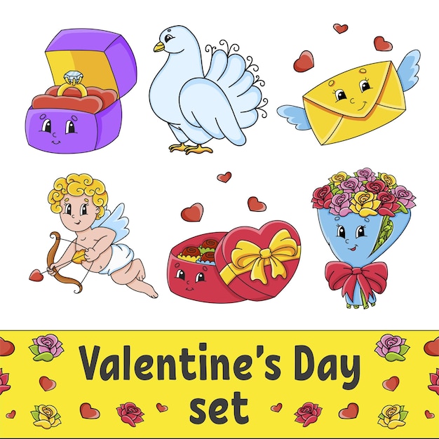 Set of cute cartoon characters valentines day clipart