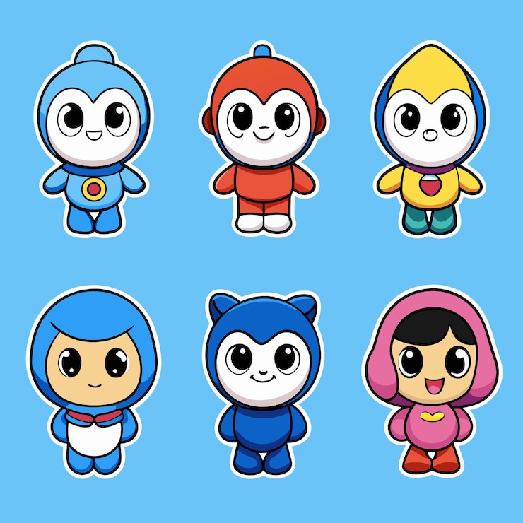 Vector 大きな目を持つ可愛い漫画キャラクターのセット