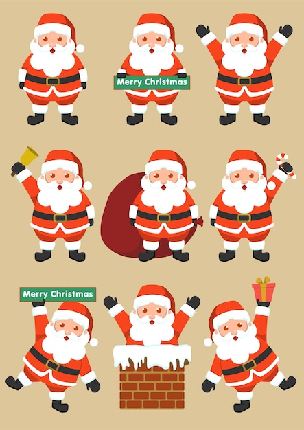 Vector set of cute cartoon christmas santa claus