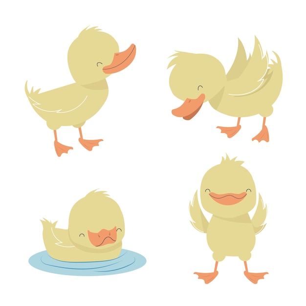 Set of cute cartoon duck