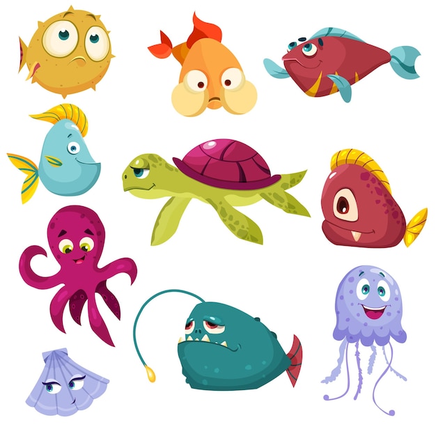 Set of cute cartoon fish