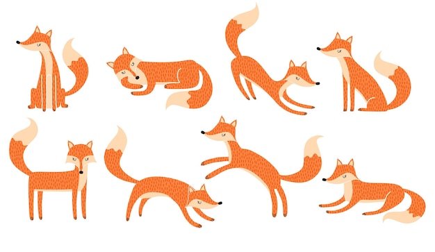 Vector set of cute cartoon foxes