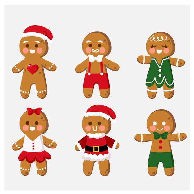 Set of cute cartoon gingerbread man cookies Clip-art