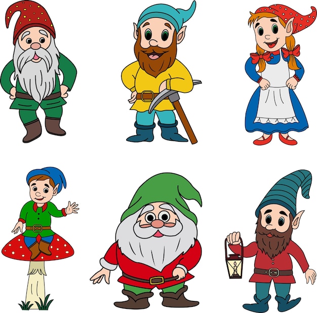 Vector set of cute cartoon gnomes