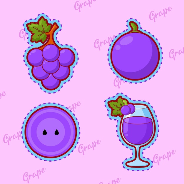 set of cute cartoon grape sticker