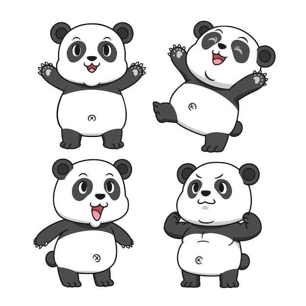 Set of cute cartoon panda in different poses