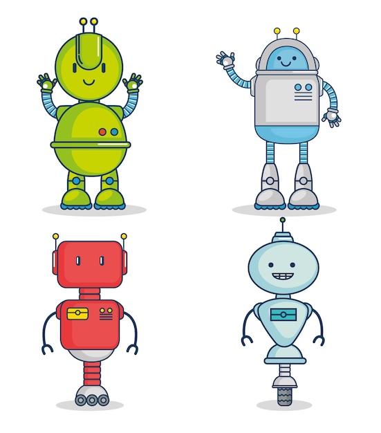 Set of cute cartoon robots technology